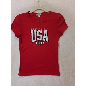 Faded Rose Junior's Ribbed USA 1997 New York Baby Tee Shirt M